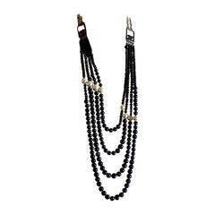 PRISTINE 03P Chanel ✿*ﾟRUNWAY 4 STRANDS 2-WAY Black Glass Pearl Long Necklace
