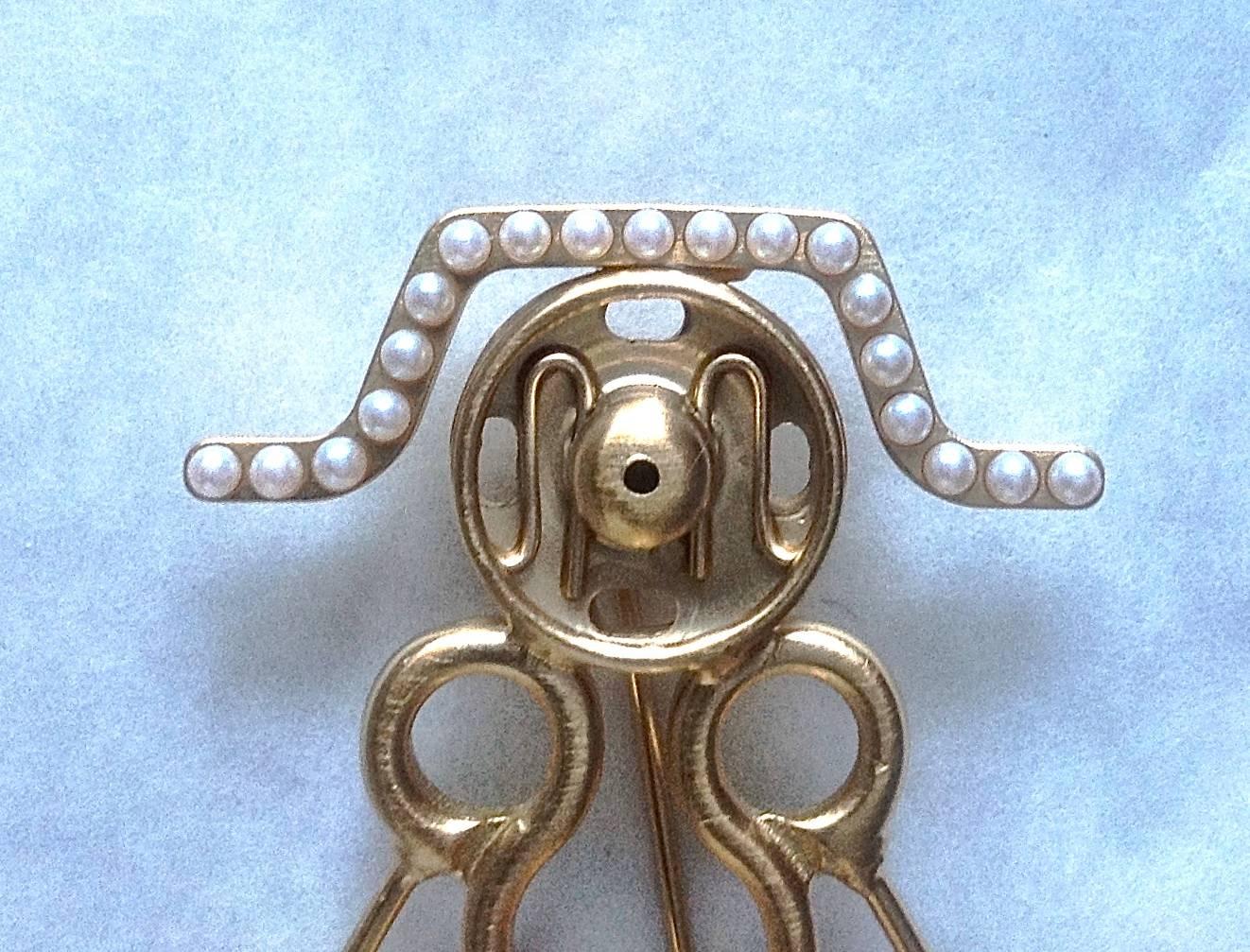 Vintage NWT NEW 03P ✿ Coco Chanel Ex LARGE Sewing Lady Pearl Brooch 1