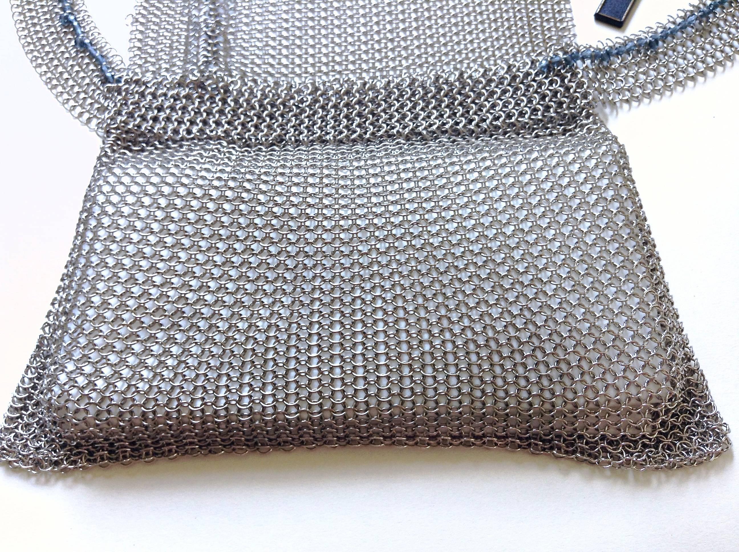 BRAND NEW CHANEL 99P ✿*ﾟRunway Shimmering Silver Mesh Beaded Belt Flap Bag For Sale 2