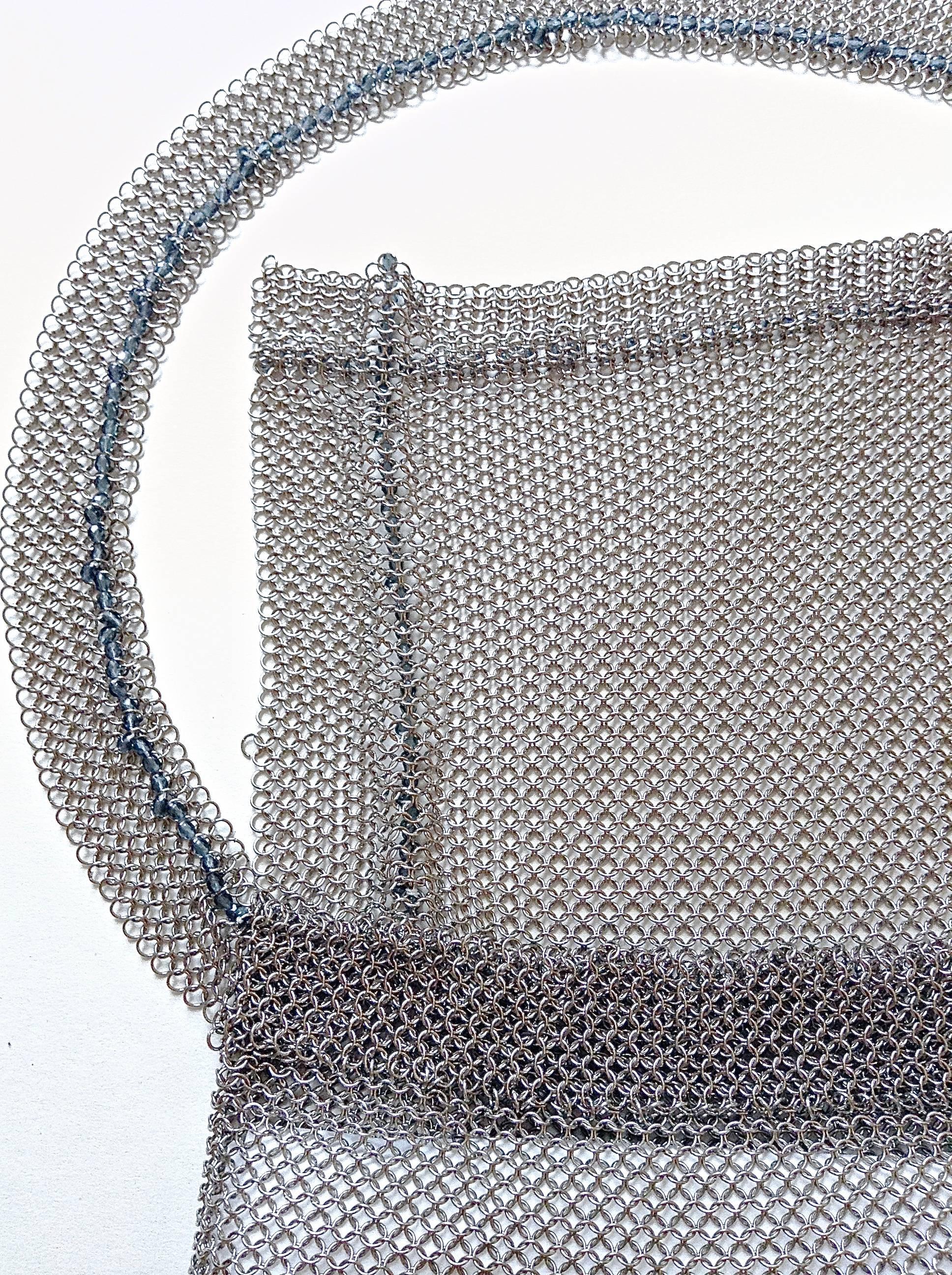 BRAND NEW CHANEL 99P ✿*ﾟRunway Shimmering Silver Mesh Beaded Belt Flap Bag For Sale 6