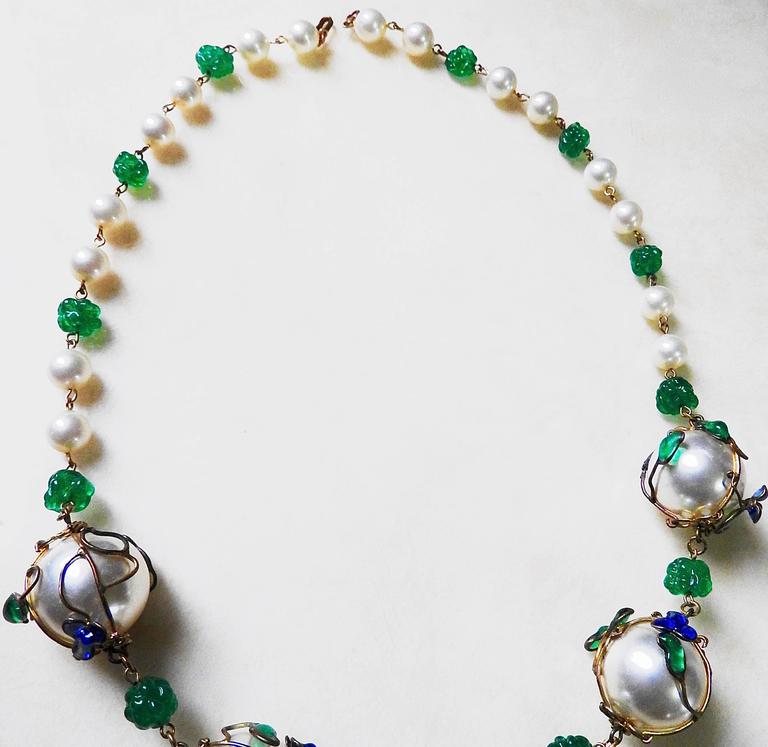 Collier Vintage Ciner En Pâte De Verre Gripoix - Bijou Antique Multicolore, Longueur 56-60 Cm