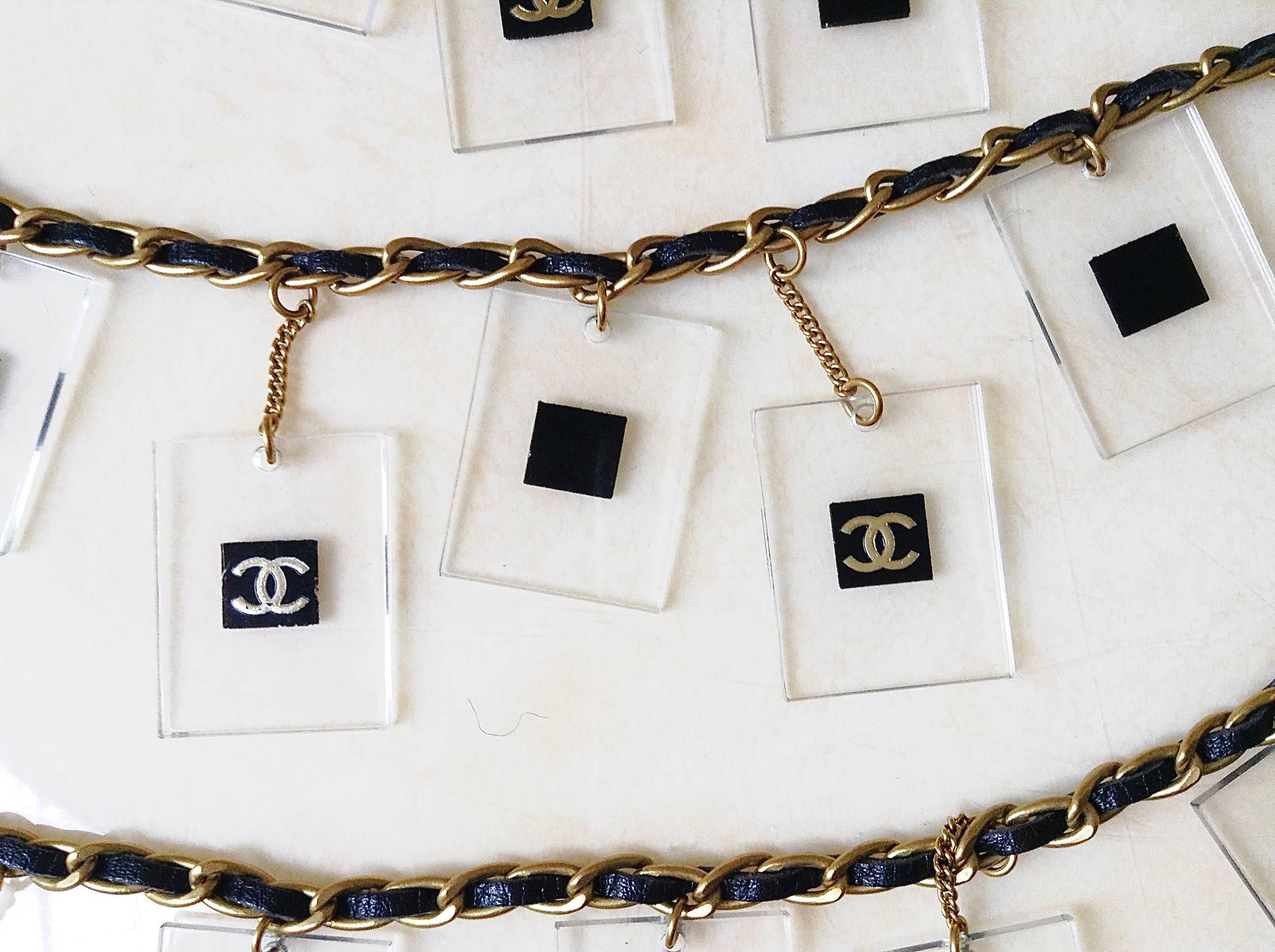 VINTAGE Chanel ✿*ﾟULTRA RARE 1994A Lucite Lambskin Chain Necklace Belt For Sale 1