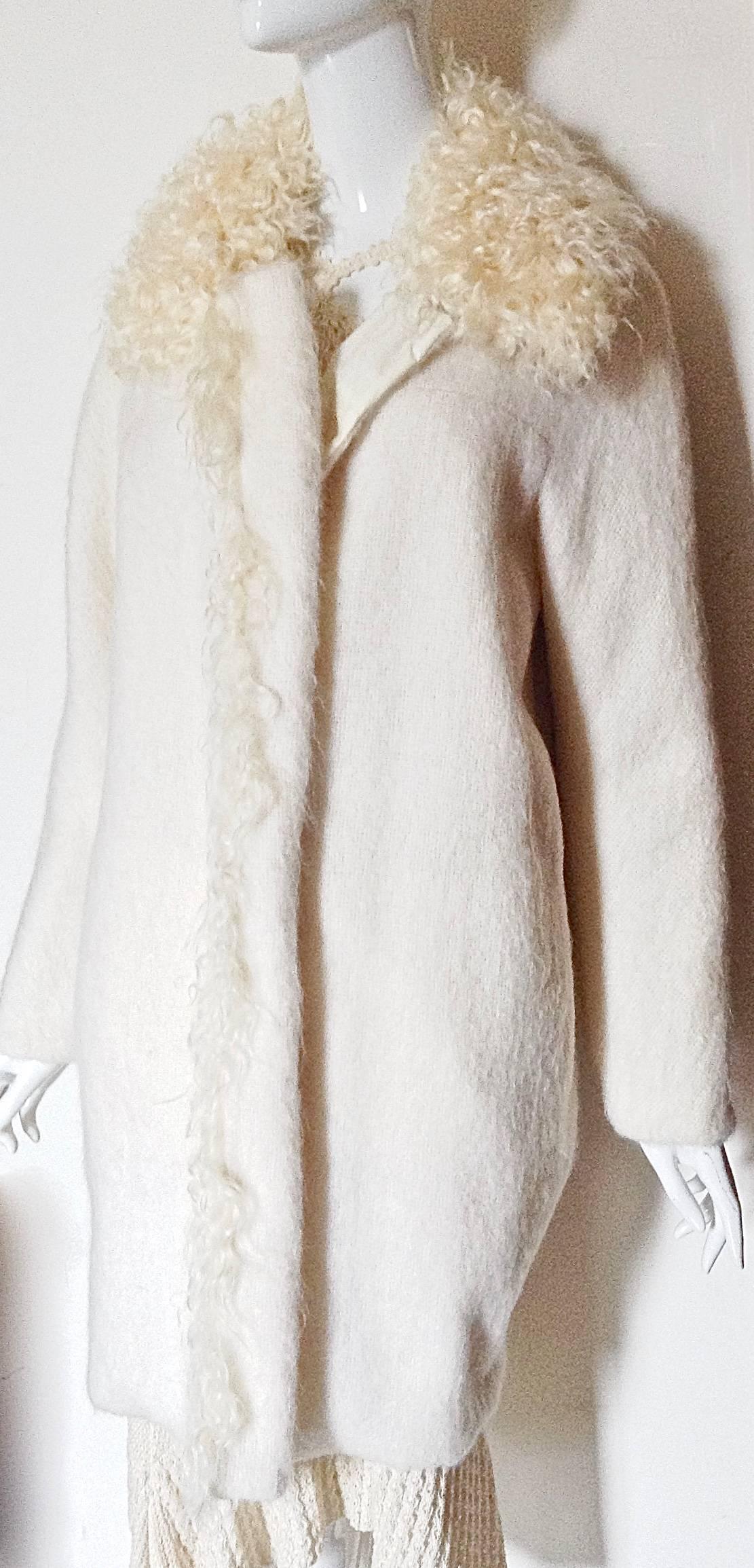 Beige NWT FENDI ✿*ﾟNEW Shimmering Mongolian Fur Mohair Wool Cotton Lining Long Coat For Sale