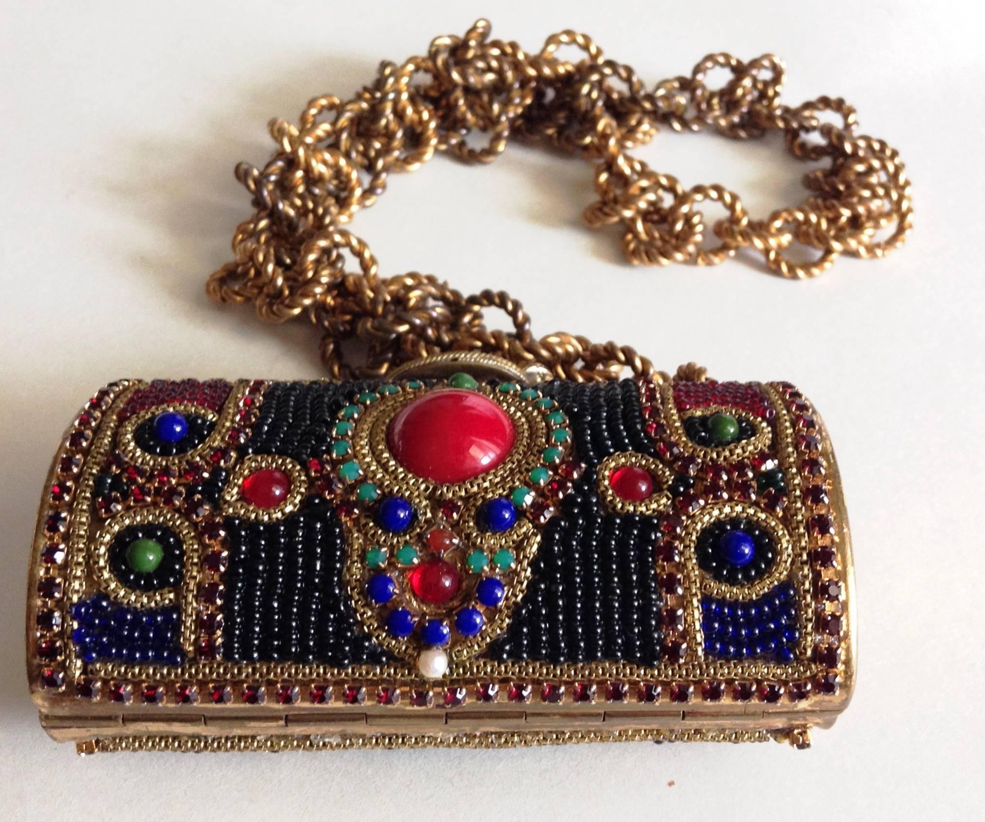 RARE Chanel ✿*ﾟVintage 80's  Jewelled Metal Purse Clutch Belt Necklace  For Sale 2