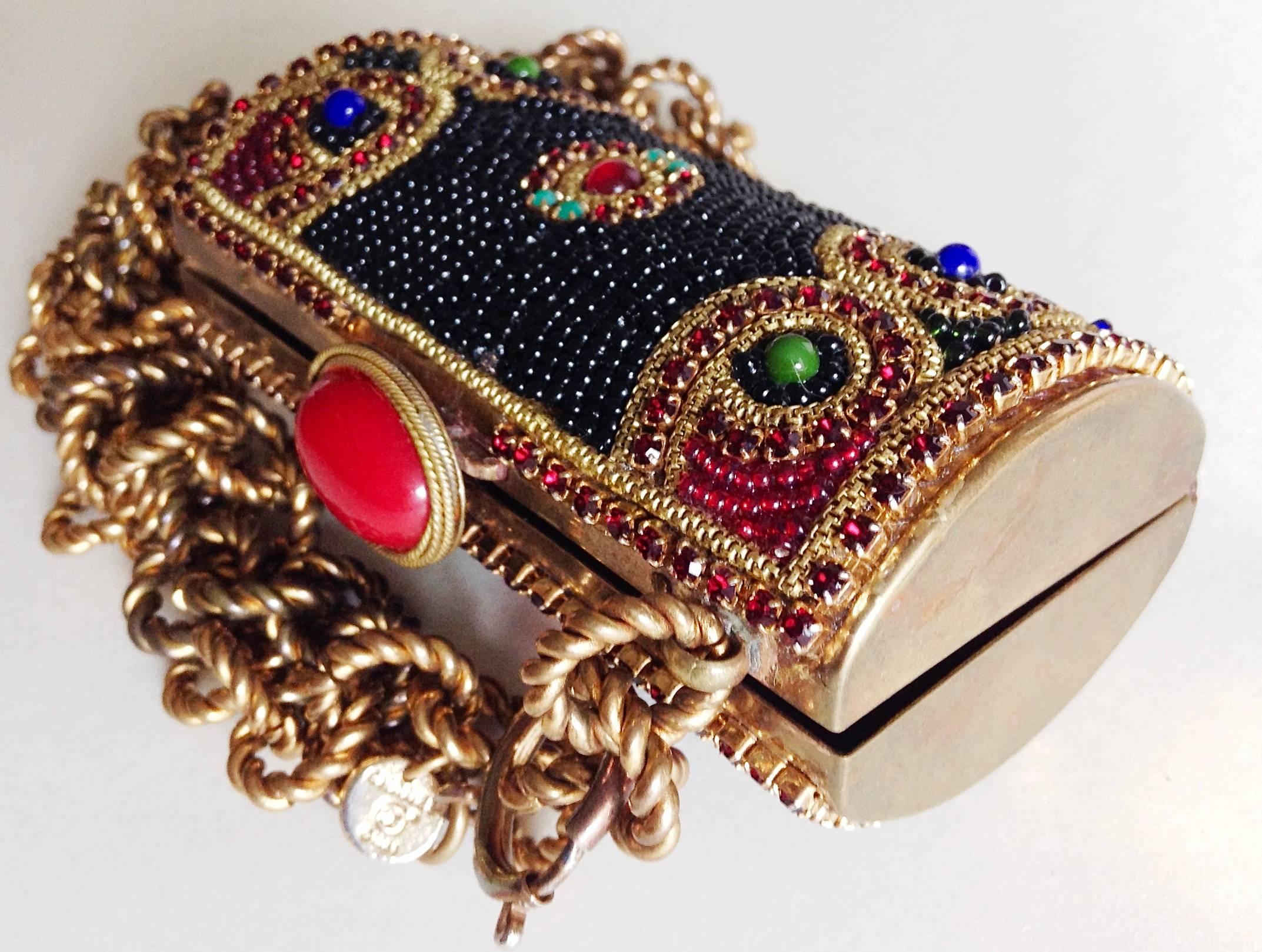 RARE Chanel ✿*ﾟVintage 80's  Jewelled Metal Purse Clutch Belt Necklace  For Sale 4