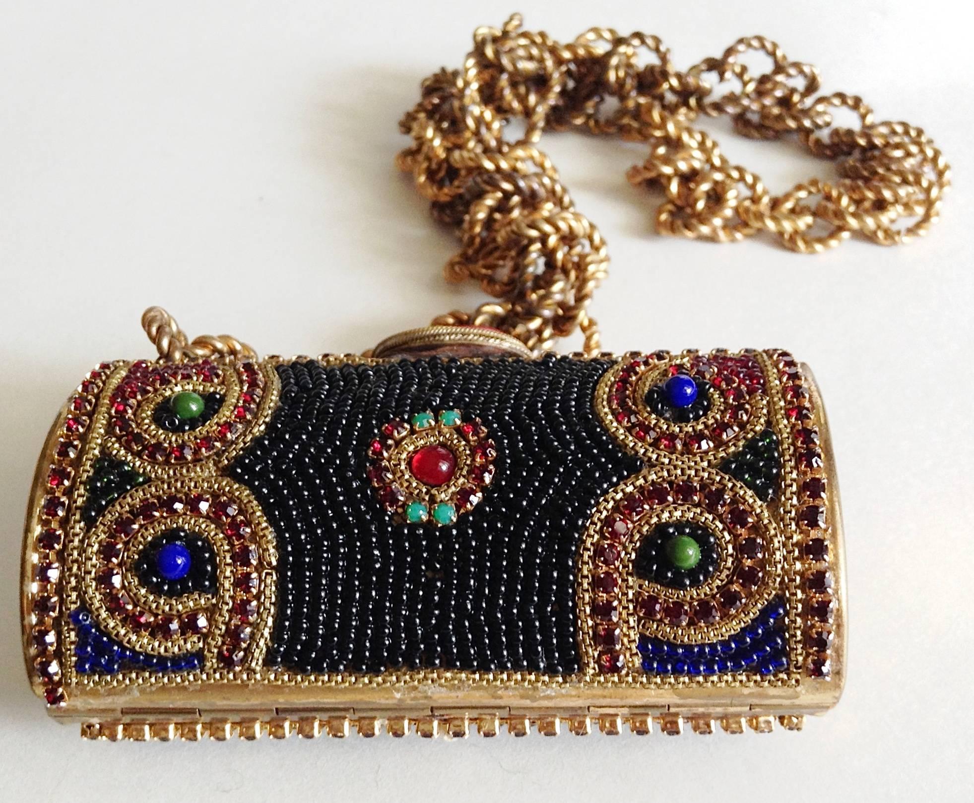 RARE Chanel ✿*ﾟVintage 80's  Jewelled Metal Purse Clutch Belt Necklace  For Sale 3