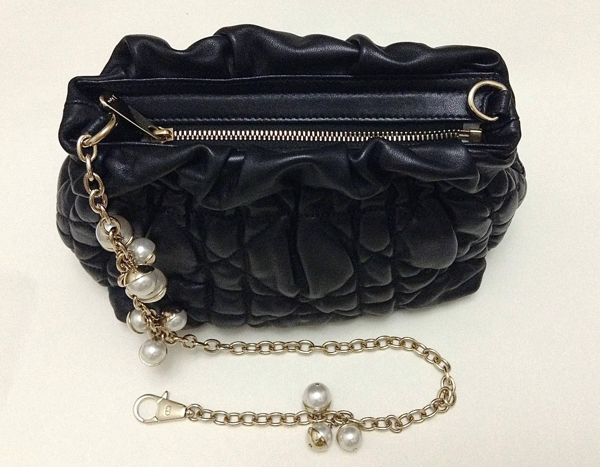 Black  Christian Dior ✿*ﾟMISE EN DIOR Pearl Jeweled Chain Quilted Bag Handbag