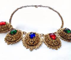 Vintage ✿*ﾟMiriam Haskell Signed 80's Rare Flower Glass Choker Necklace