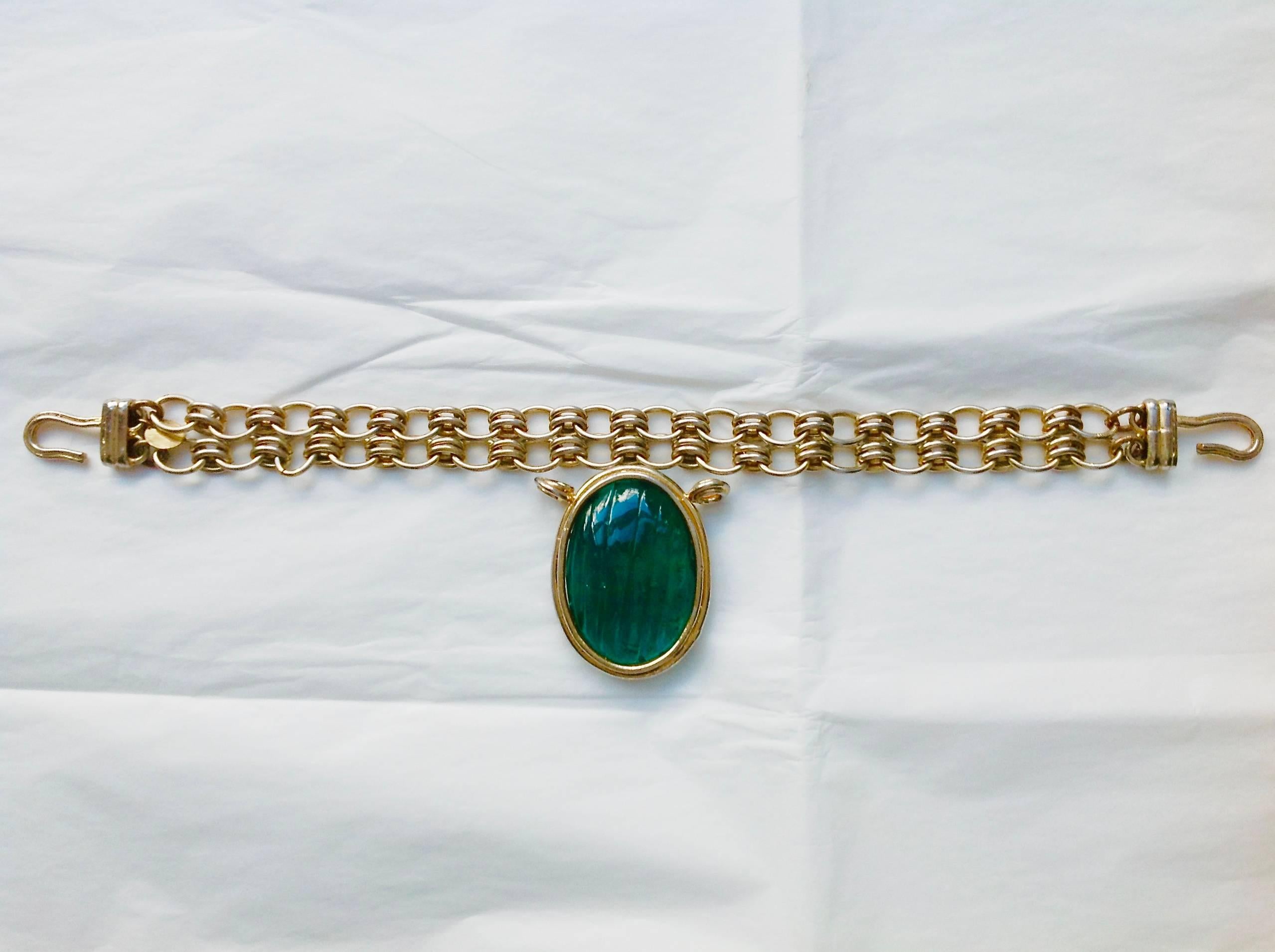 VINTAGE Chanel ✿*ﾟ70's OVERSIZED Emerald Gripoix Glass Pendant Choker Necklace  For Sale 3
