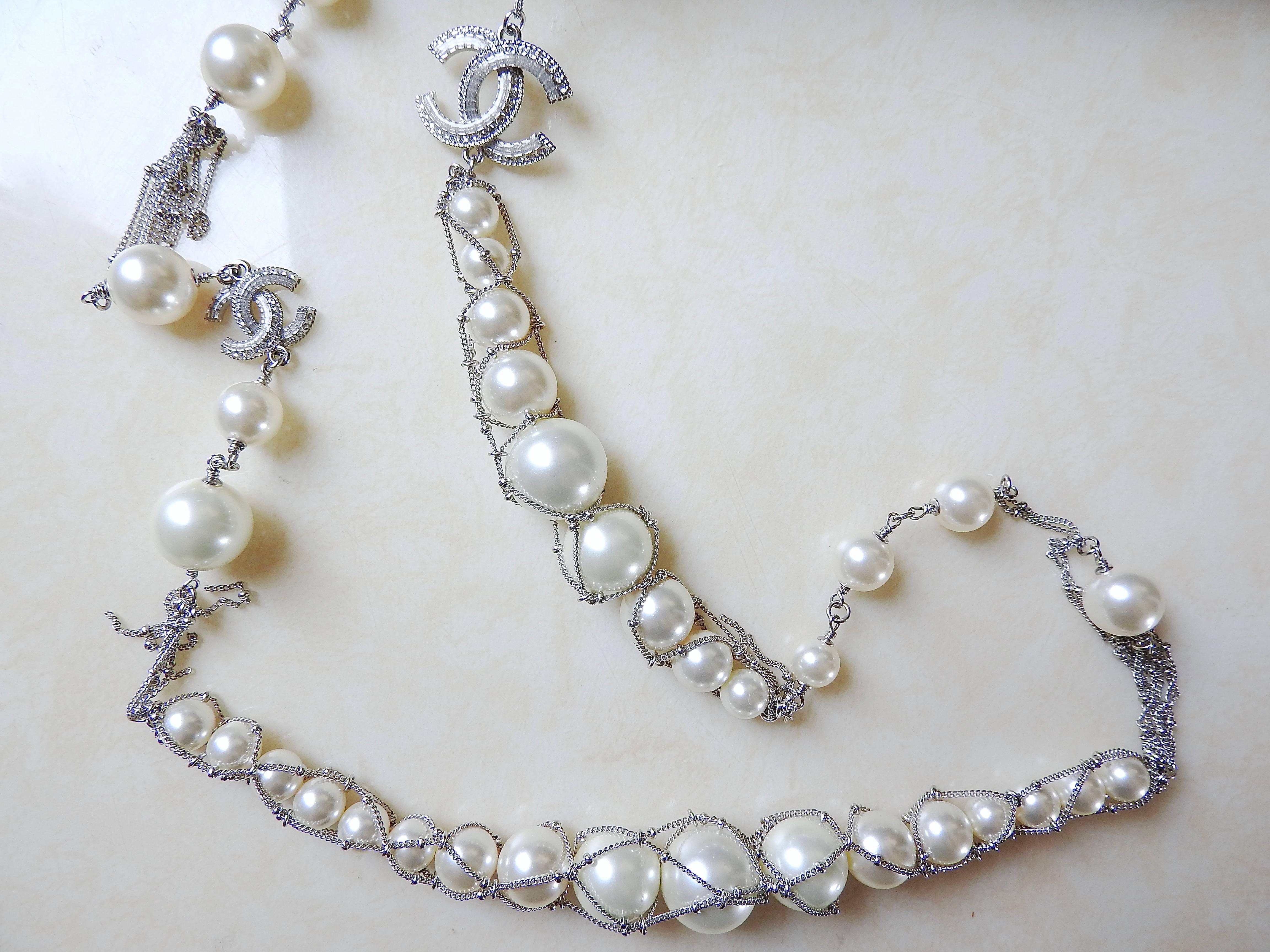 NEW Chanel ✿*ﾟLong SUPERMARKET Grocery FISHNET Pearl  Necklace For Sale 1