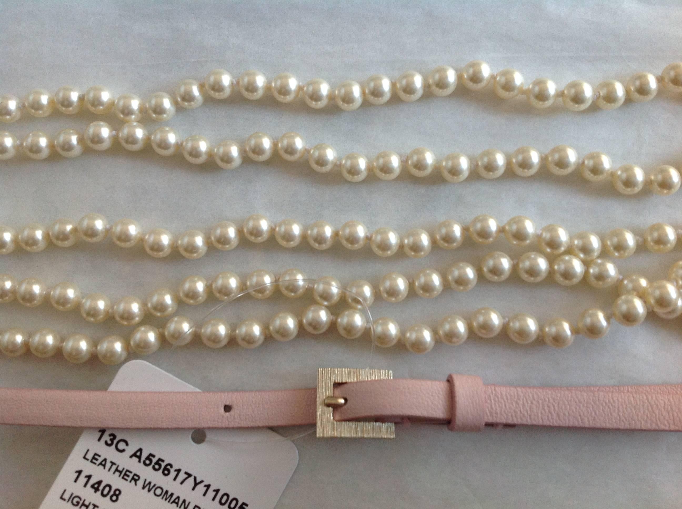 NIB CHANEL ✿*ﾟ13C Gouble Strand Pearl Pink Leather Belt L, 90/36 For Sale 4
