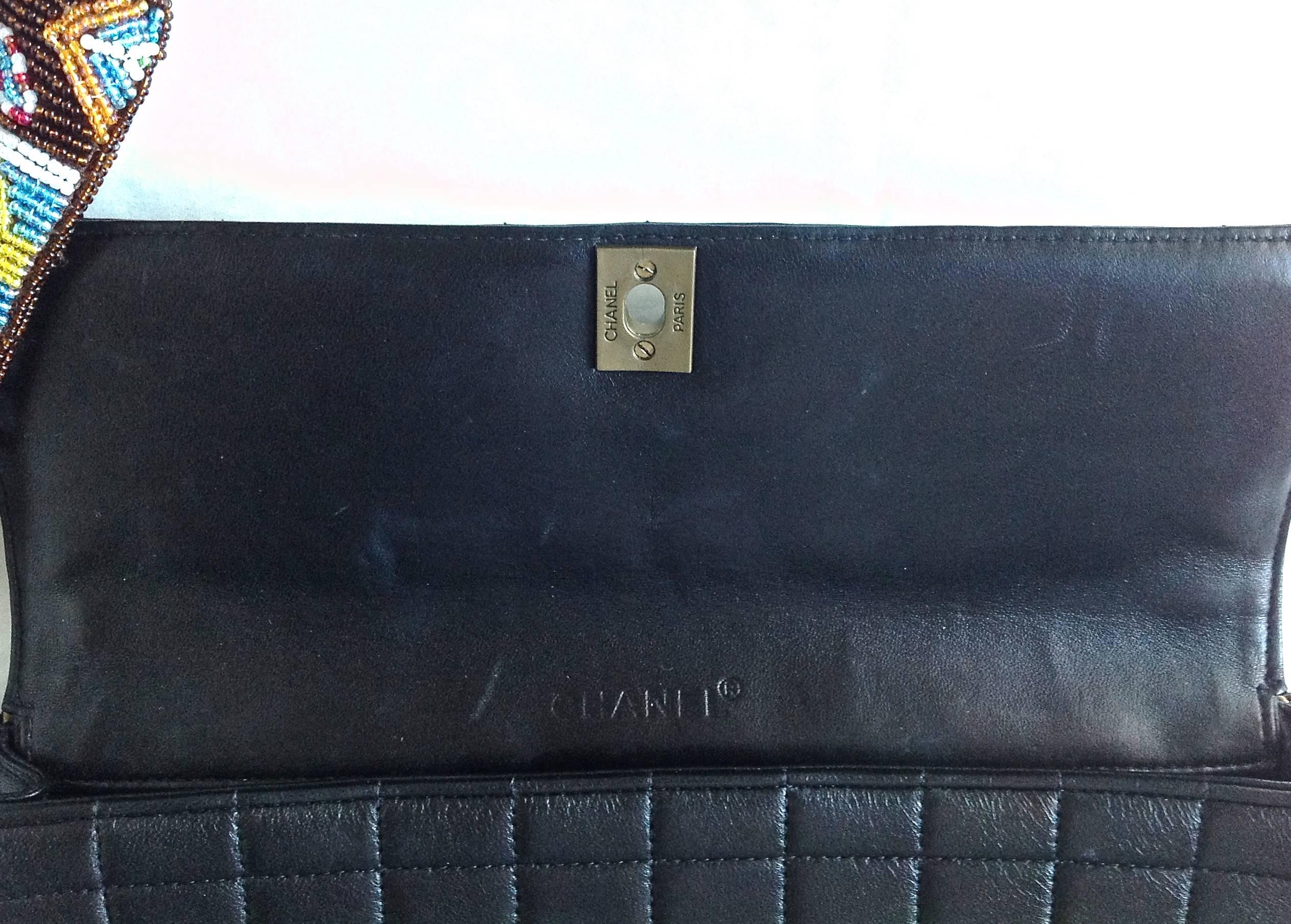 Vintage ✿*ﾟCHANEL BLACK Chain Gripoix Glass Pearl Lambskin Clutch Bag Handbag For Sale 4