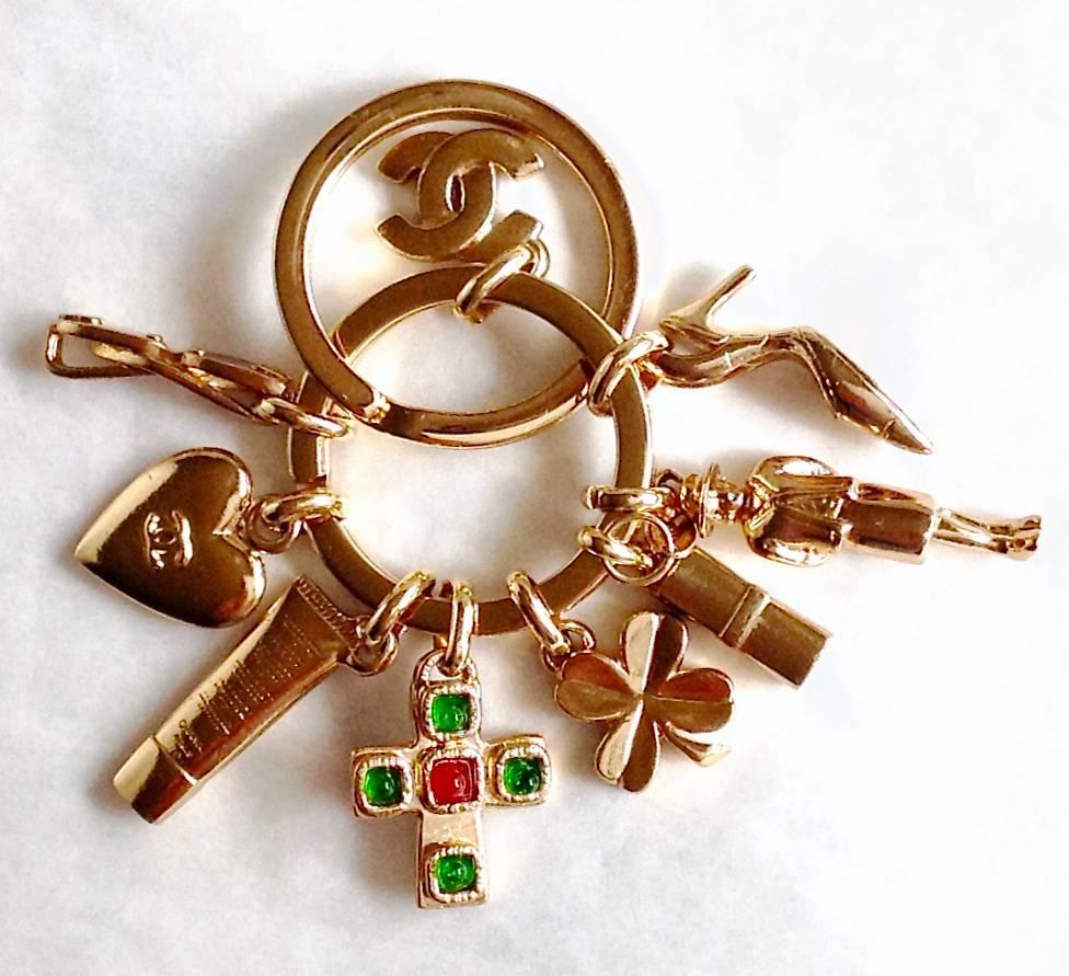 Beige PRISTINE Vintage ✿*ﾟChanel *ICONIC* Gripoix Glass  Necklace Pendant Keychain   For Sale