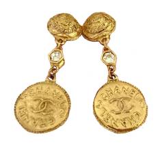 Chanel Long Coin Dangling Earrings