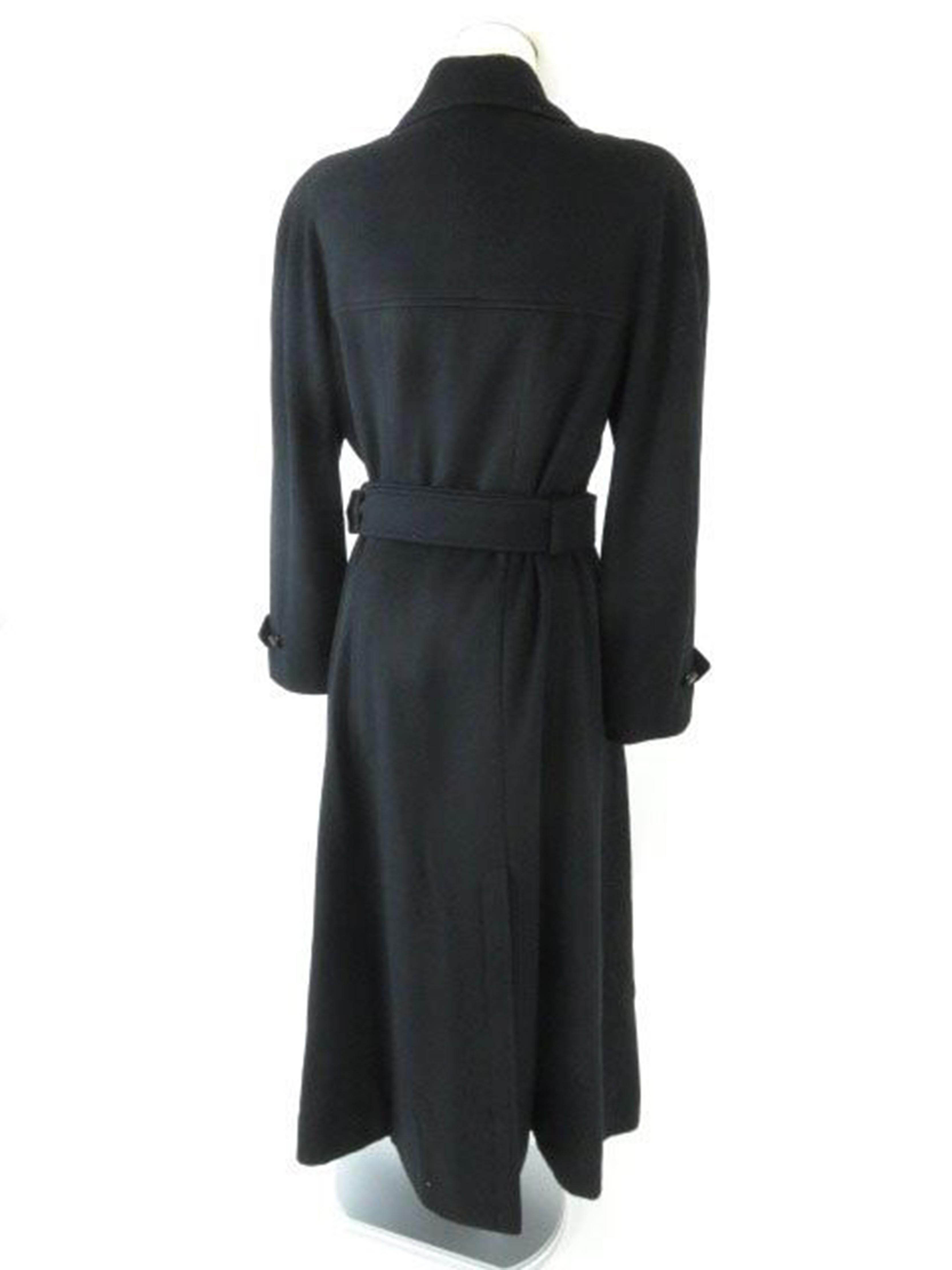 Chanel Black Belted Cashmere Long Coat In Good Condition In Chicago, IL