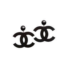 Chanel Large Black CC Dangling Earrings