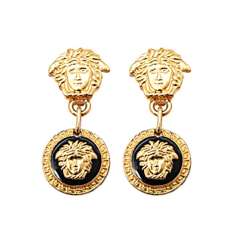 Gianni Versace Medusa Black/Gold Earrings at 1stDibs