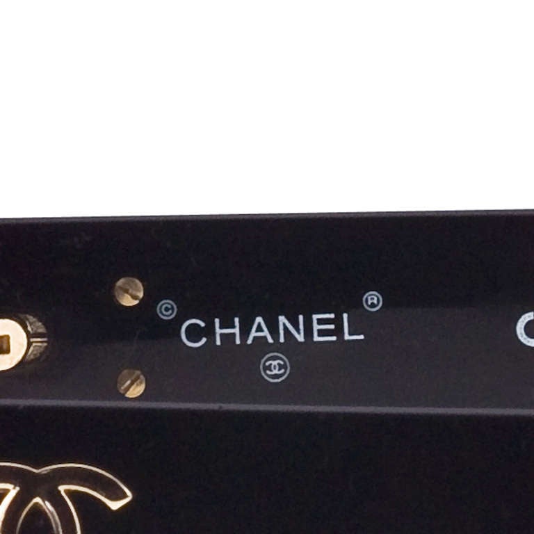 Vintage Chanel 'Chanel Paris' Logo Black Sunglasses Large In Excellent Condition In Chicago, IL