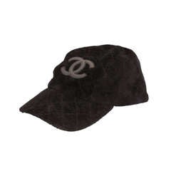 Chanel Velvet Cap Hat with Leather CC Logo