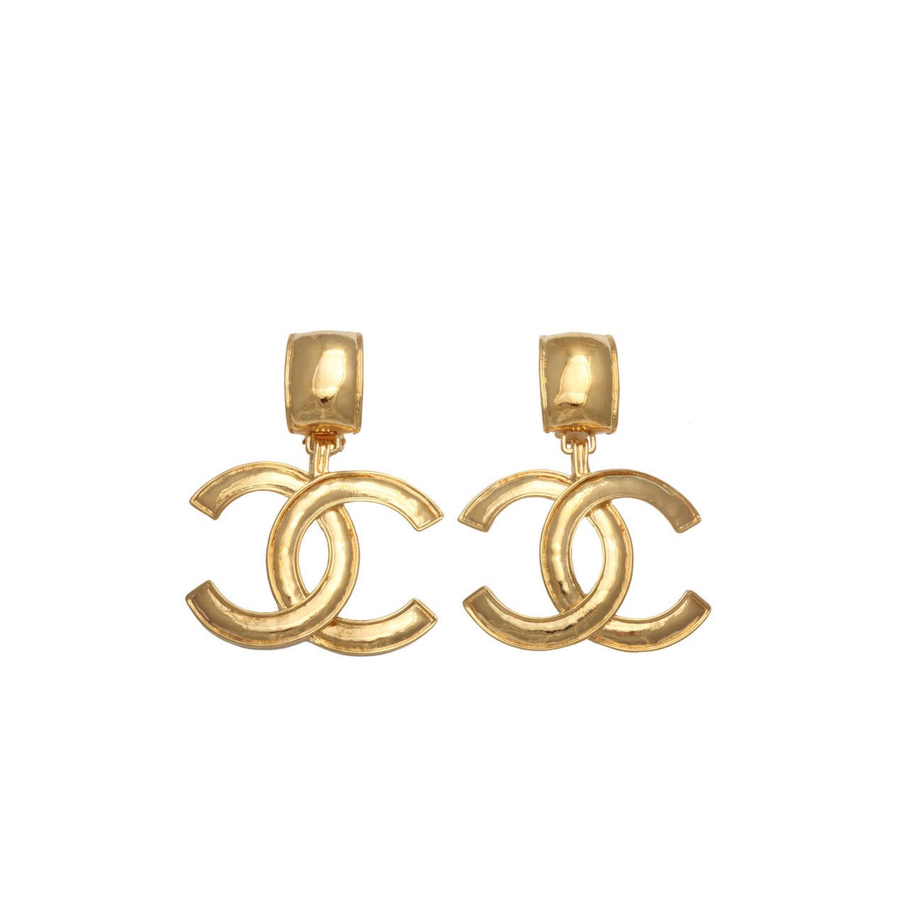 Authentic Vintage Chanel earrings CC logo hoop dangle large