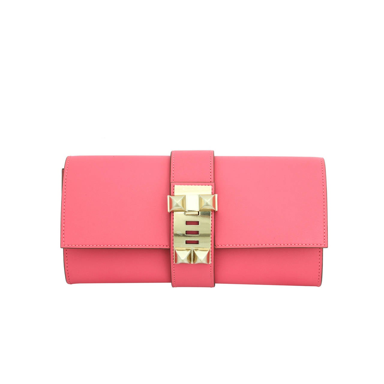 Hermes Very Rare Medor Clutch Bag Rose Lipstick Pink For Sale