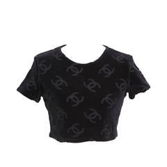 Rare Chanel 1996 CC Velour Cropped Top T-shirt Black