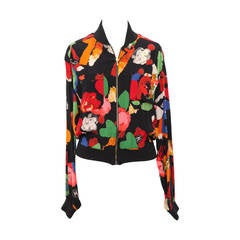 Retro Chanel Very Rare Flower Print Silk Bomber Jacket