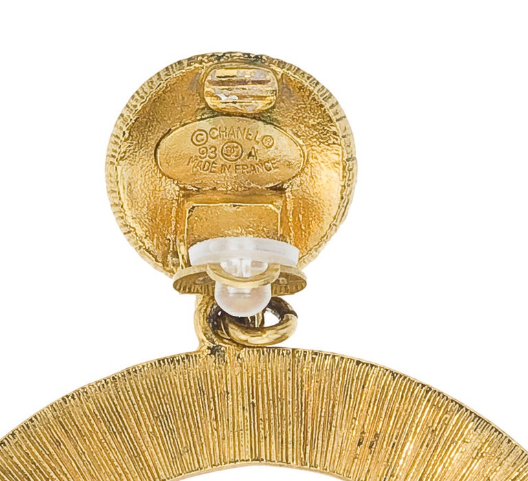 chanel cc large gold dangling earrings