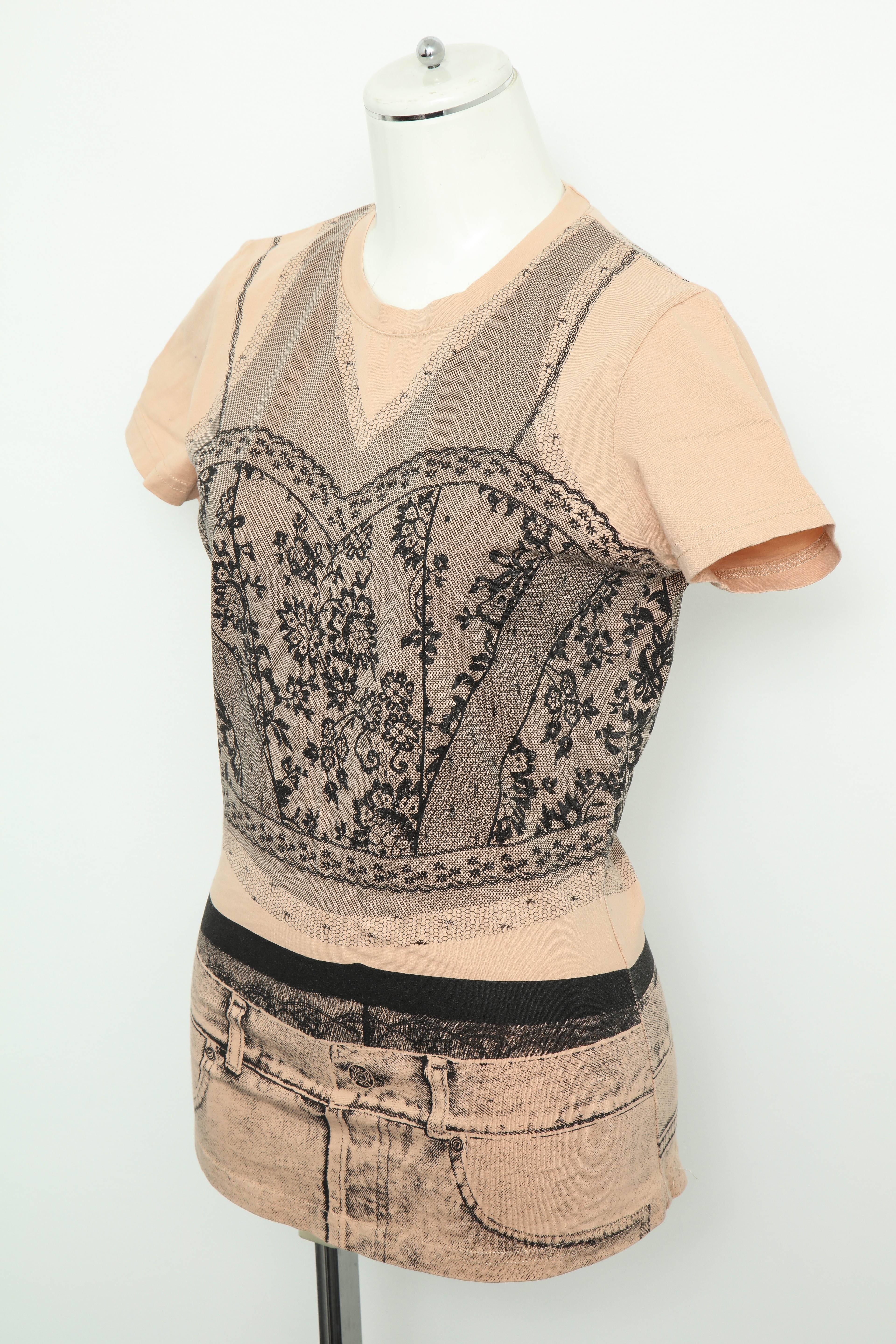 Beige Christian Dior by John Galliano Trompe L'oeil T-shirt For Sale