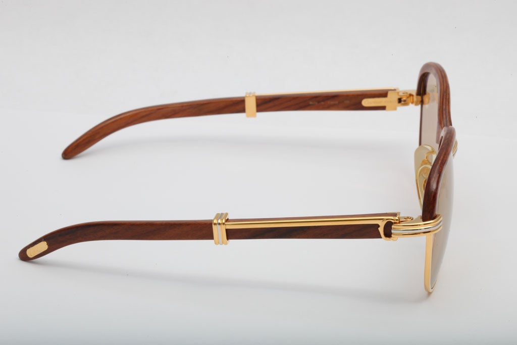 Vintage Cartier Malmaison Palisander Rosewood sunglasses In Excellent Condition In Chicago, IL