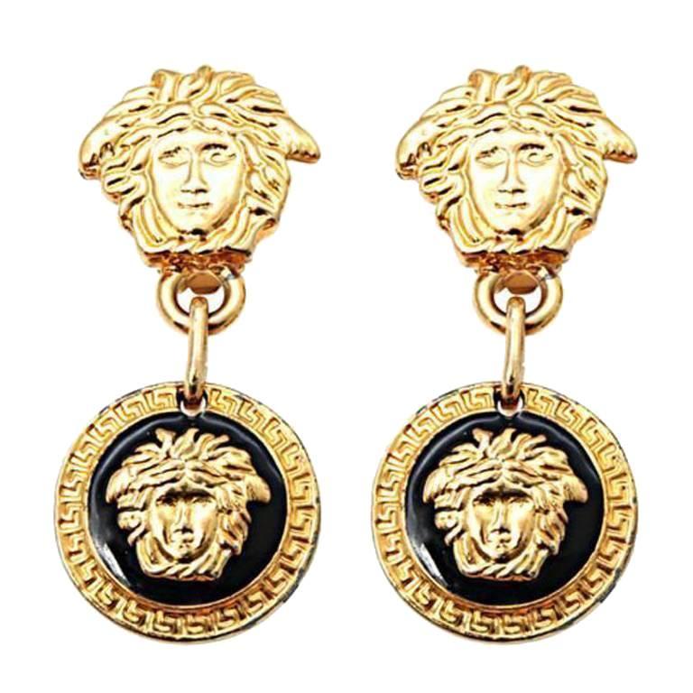 Gianni Versace Medusa Black/Gold Earrings For Sale