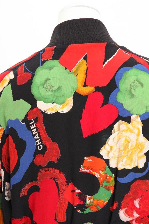 Women's Vintage Chanel Very Rare Flower Print Silk Bomber Jacket