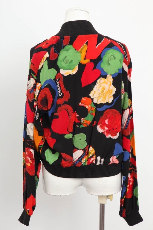 Vintage Chanel Very Rare Flower Print Silk Bomber Jacket 1