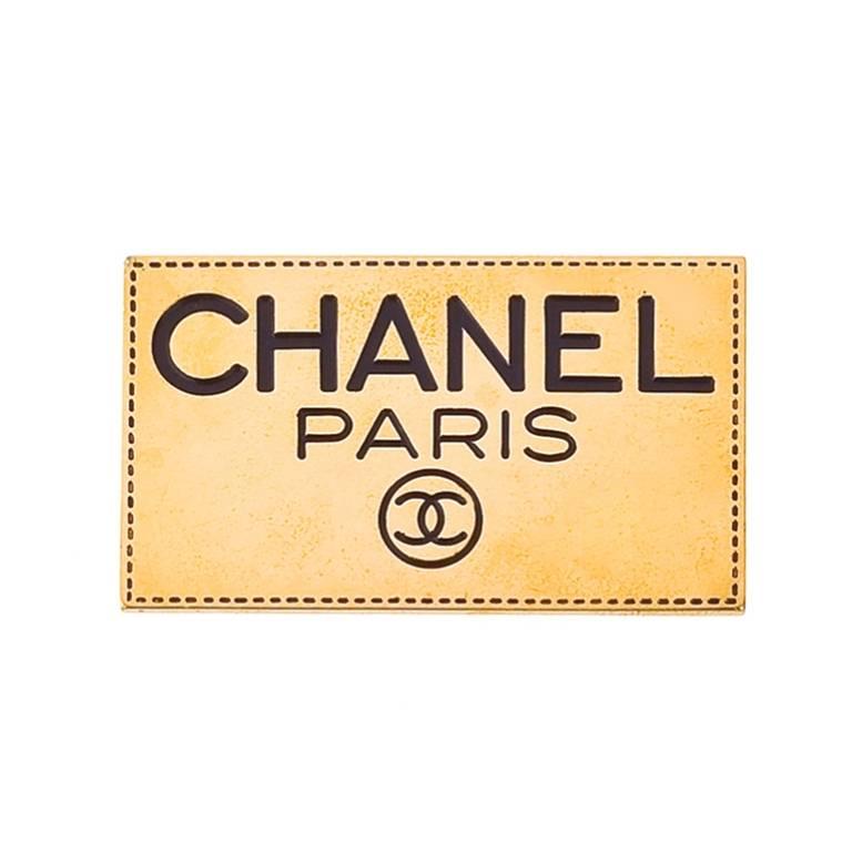 Vintage Chanel Paris Logo Brooch For Sale