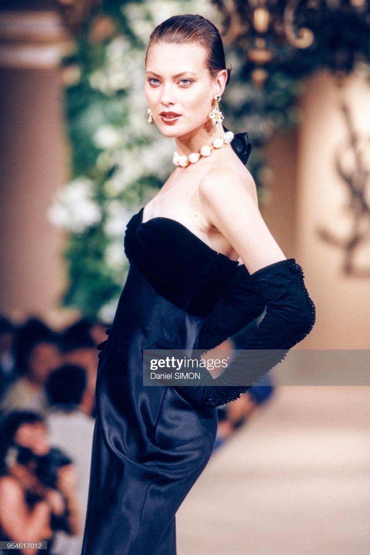 F/W 1997 Yves Saint Laurent Haute Couture Black Velvet Satin Strapless Gown 1