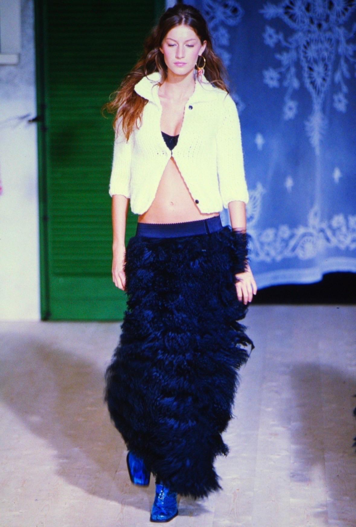 F/W 1999 Dolce & Gabbana Runway Mongolian Lamb Tiered Fur Sheer Black Skirt For Sale 3