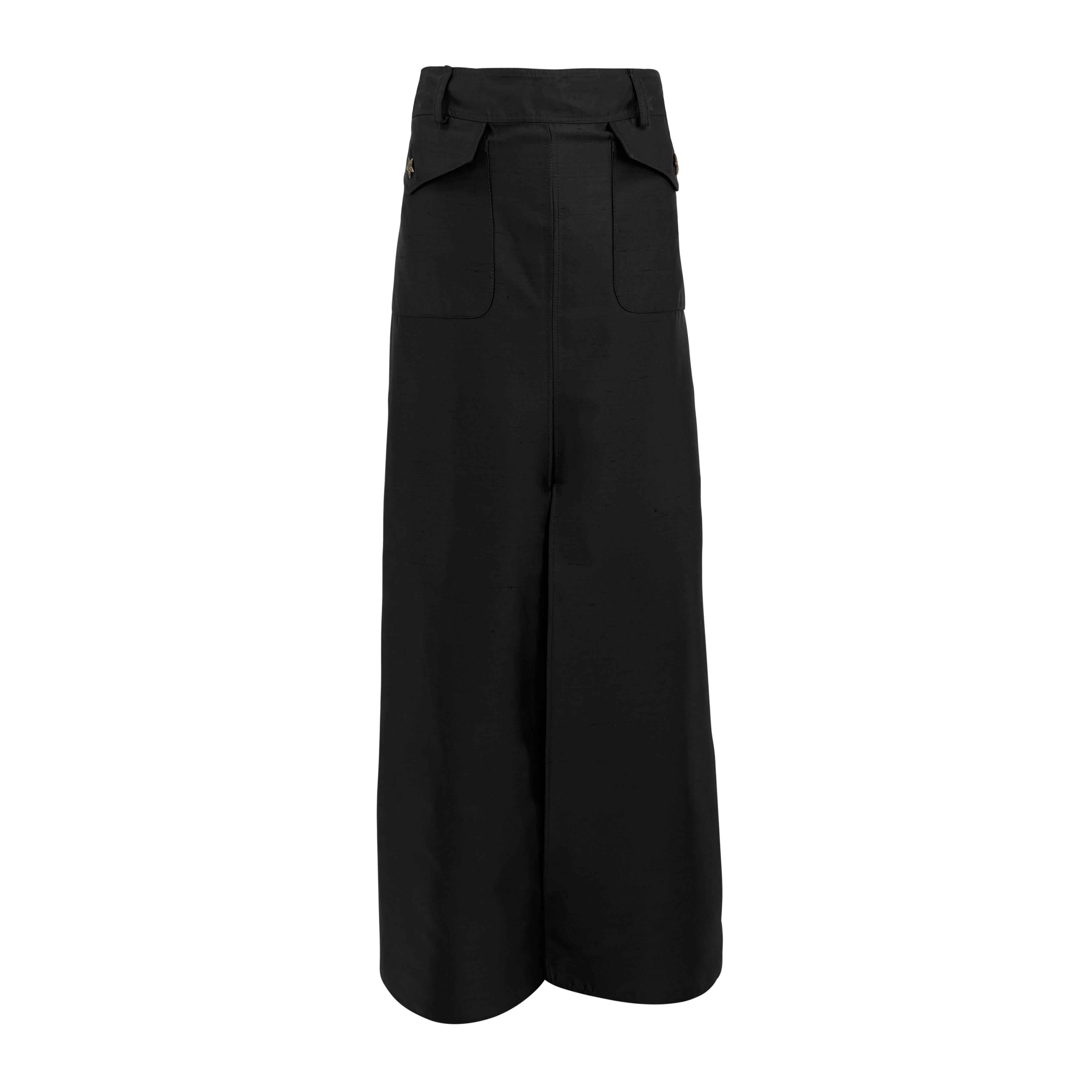 P/E 2003 Valentino Garavani Gonna Maxi in Seta Grezza Nera con Tasche Cargo in vendita