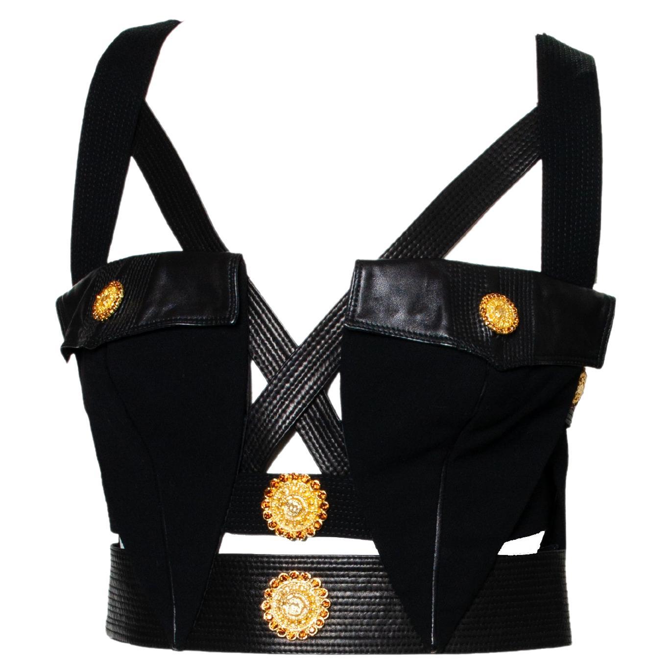 F/W 1992 Gianni Versace Couture Black Leather 'Miss S&M' Bondage Vest