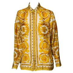 F/W 1991 Gianni Versace Couture Silk Baroque Style Gold Collared Shirt 