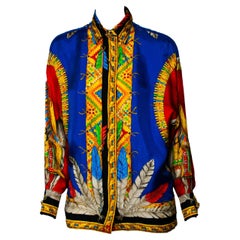 F/W 1992 Gianni Versace Silk Collared Shirt Atelier Native American Print