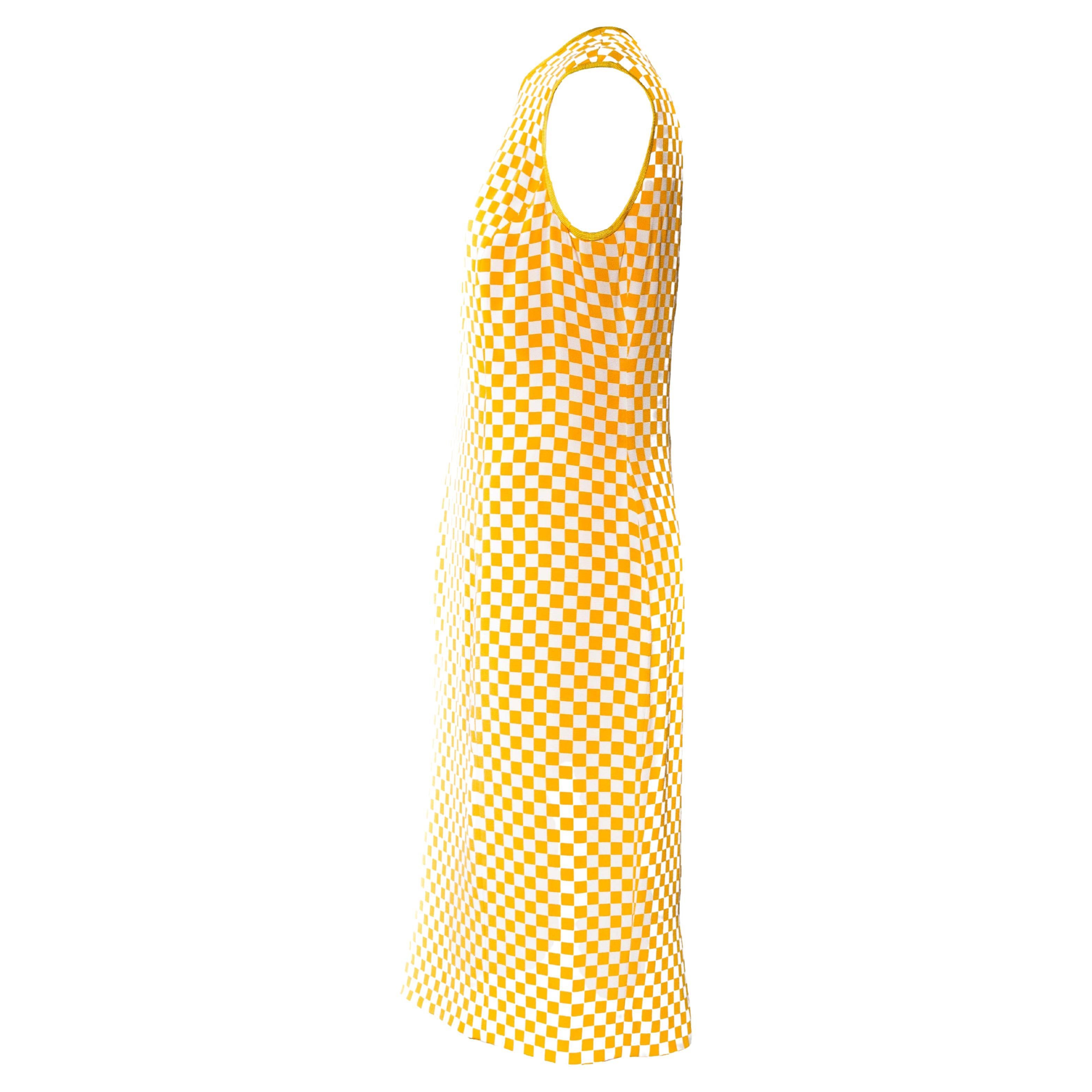 F/W 1995 Gianni Versace Yellow Orange Checker Runway Dress For Sale