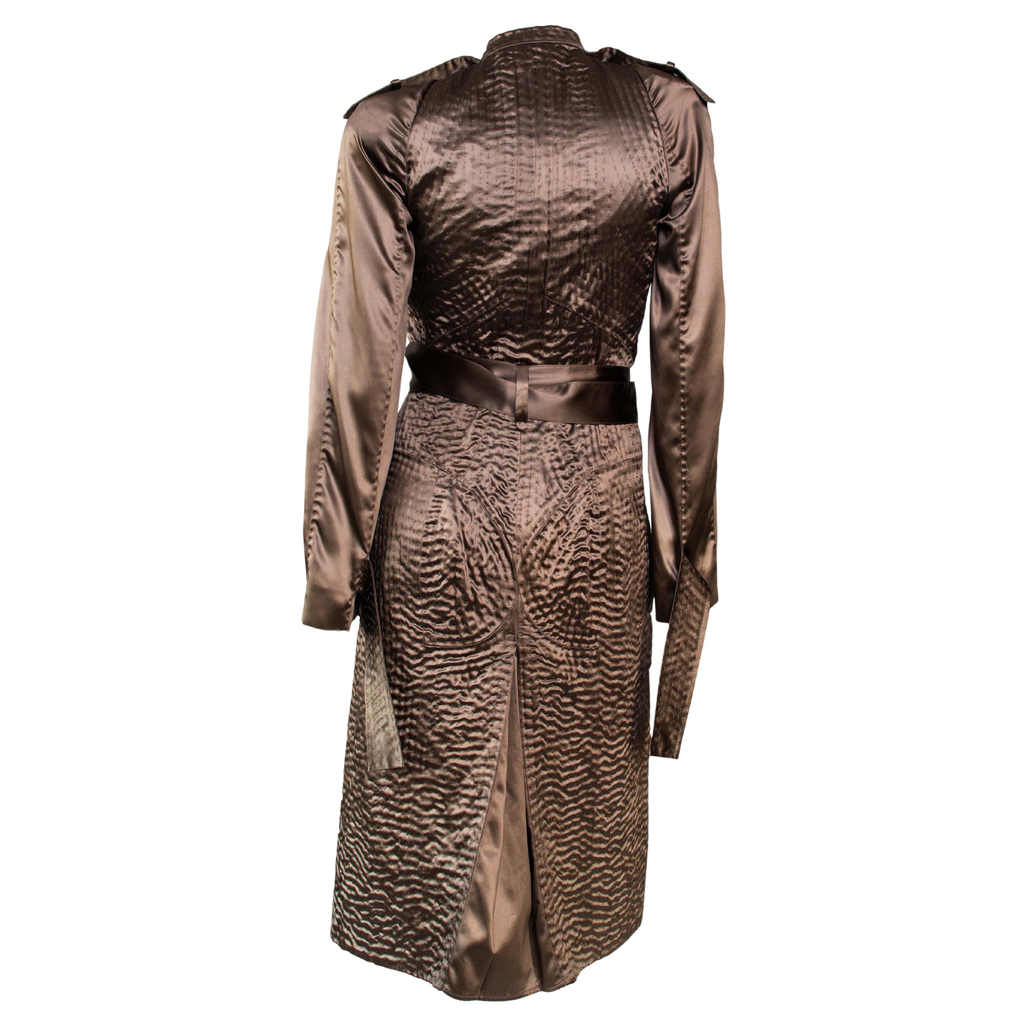 Brown S/S 2003 Yves Saint Laurent by Tom Ford Surrealist Stitch Silk Trench Coat Dalí For Sale