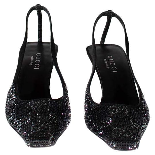 S/S 1998 Gucci by Tom Ford GG Rhinestone Crystal Kitten Heels Noir & Gris Bon état - En vente à West Hollywood, CA