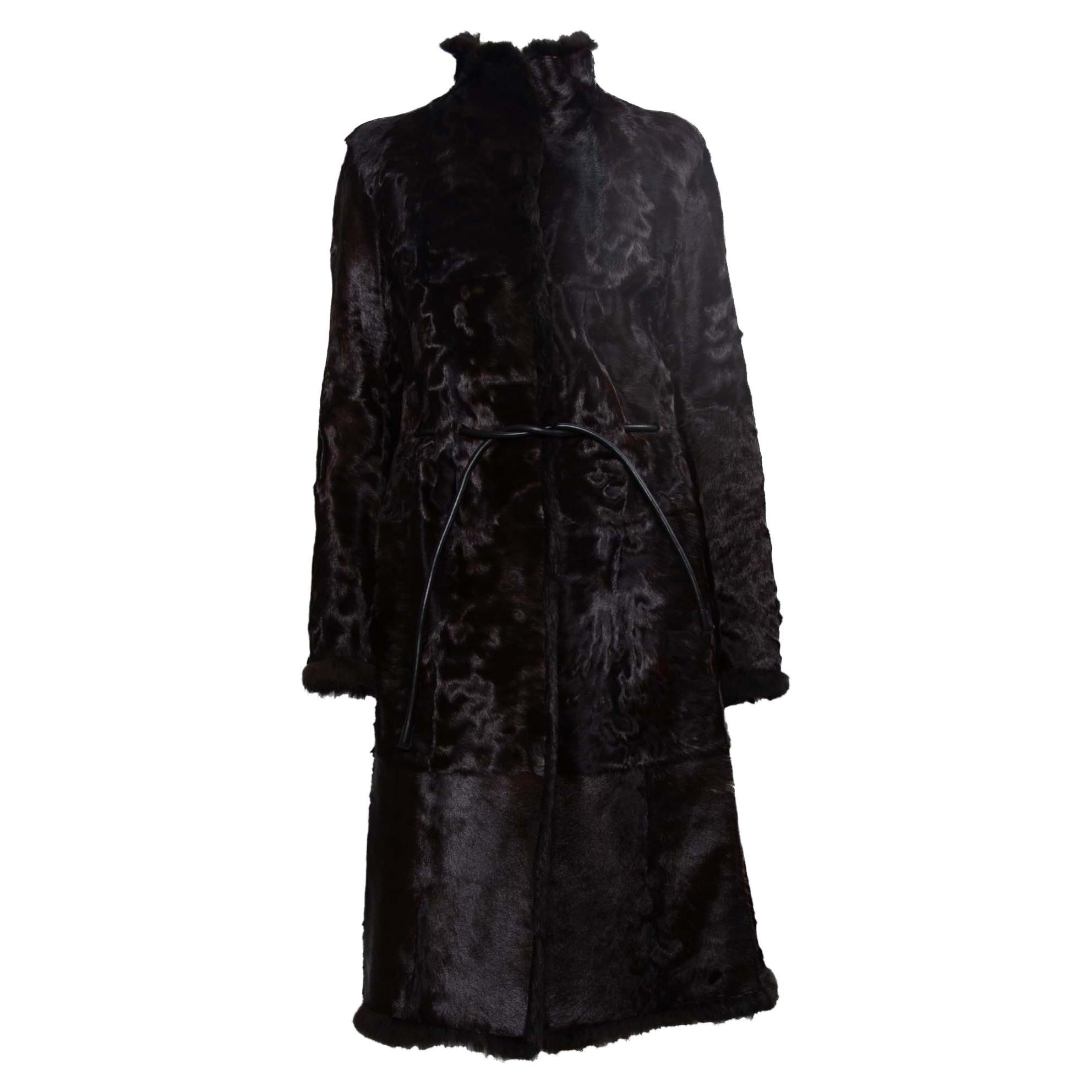 Black F/W 1999 Gucci by Tom Ford Reversible Brown Persian Lamb & Rabbit Fur Coat  For Sale