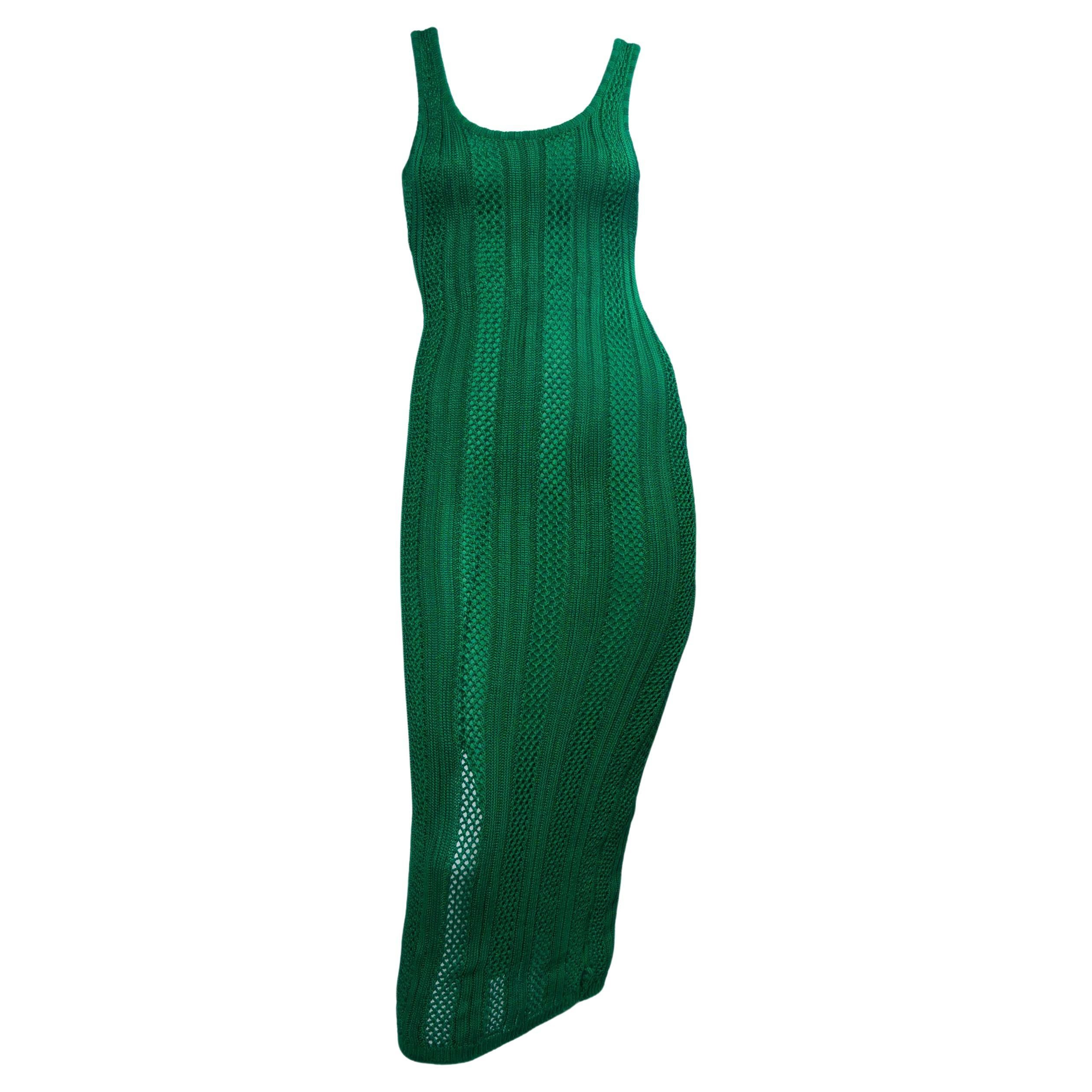 Women's F/W 1993 Gianni Versace Couture Green Knit Dress + Medusa Button Cardigan Set For Sale