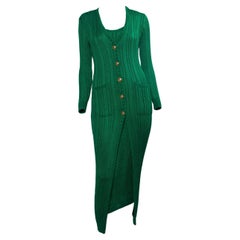 Vintage F/W 1993 Gianni Versace Couture Green Knit Dress + Medusa Button Cardigan Set