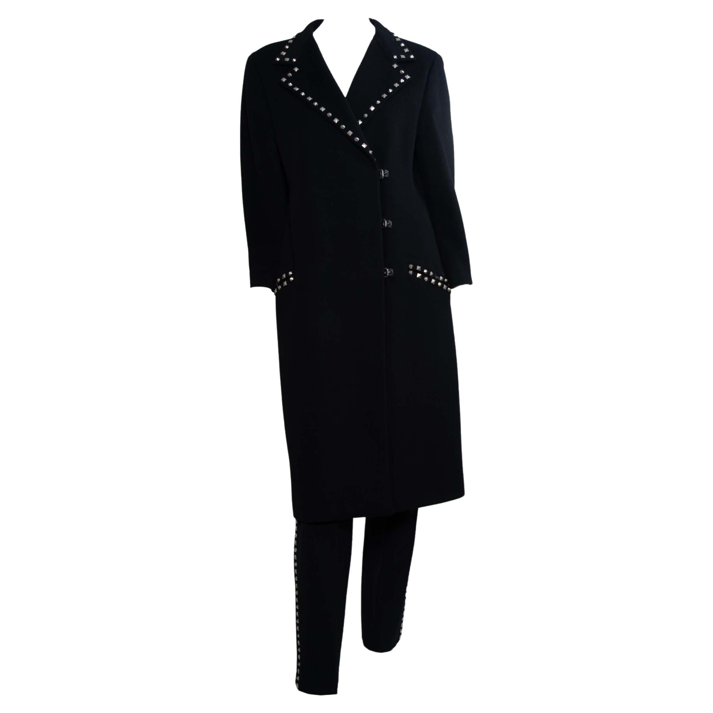 F/W 1998 Gianni Versace by Donatella Studded Wool Overcoat & Pant Set 