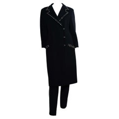 Vintage F/W 1998 Gianni Versace by Donatella Studded Wool Overcoat & Pant Set 