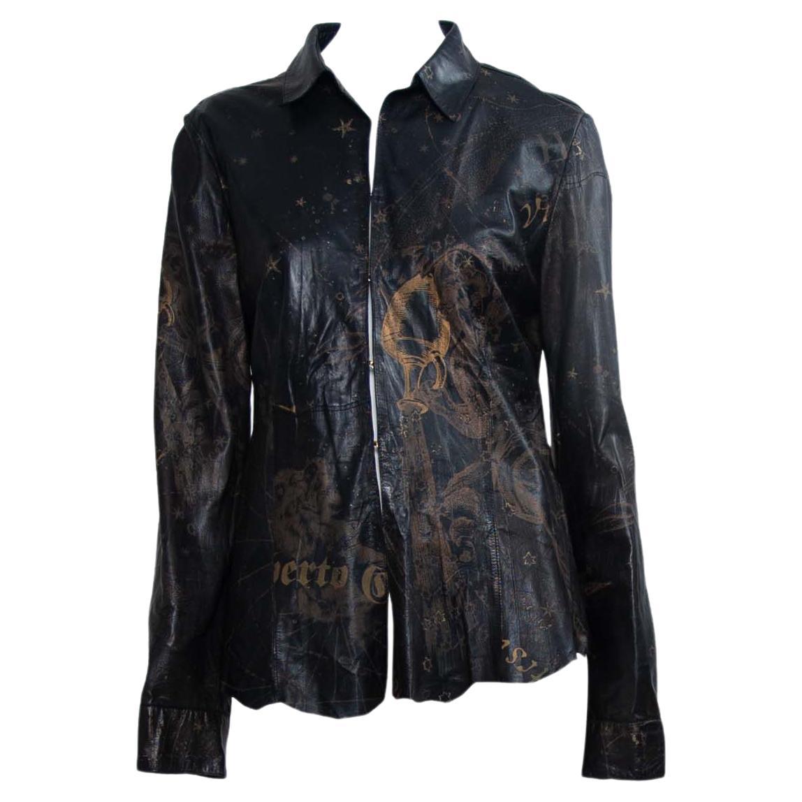 2003 Roberto Cavalli Leather Gold Astrology Print Hook Closure Top  en vente