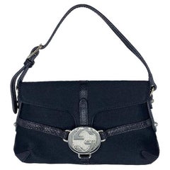 Used Gucci by Tom Ford Mini Reins Black Lizard Silk Satin Rhinestone Logo Thong Bag
